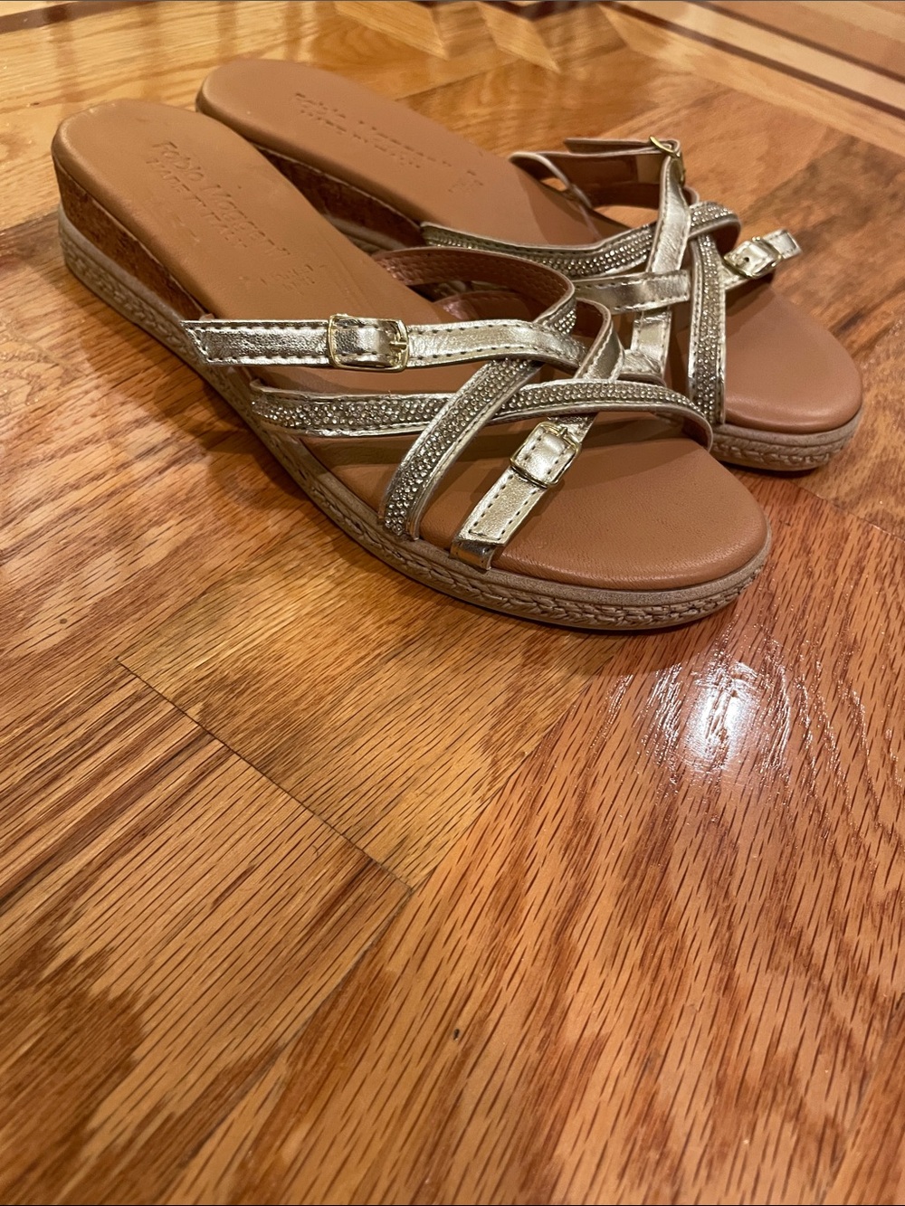 Gold Strappy Slide Sandals for Women